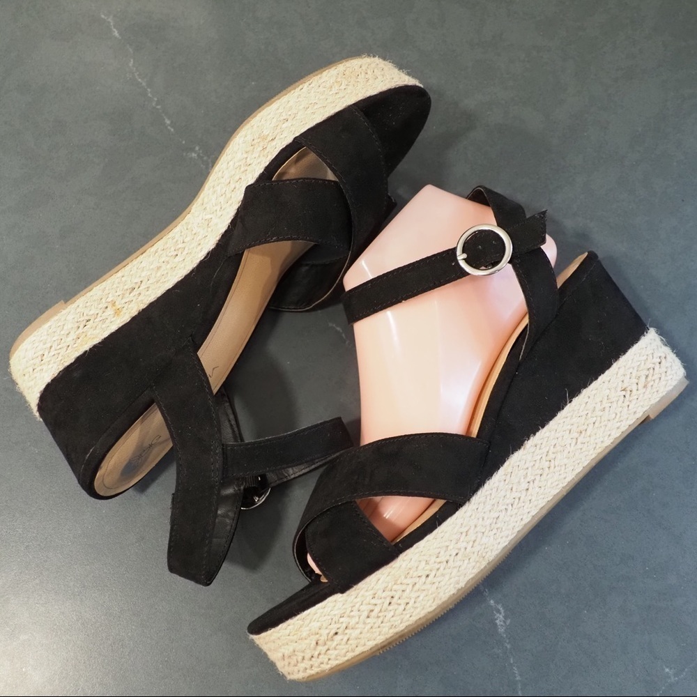 Big Buddha sz 10 black vegan fabric wedge espadrilles - Picture 6 of 15